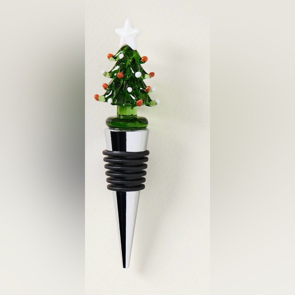 Anthropologie Clara Christmas tree glass bottle stopper